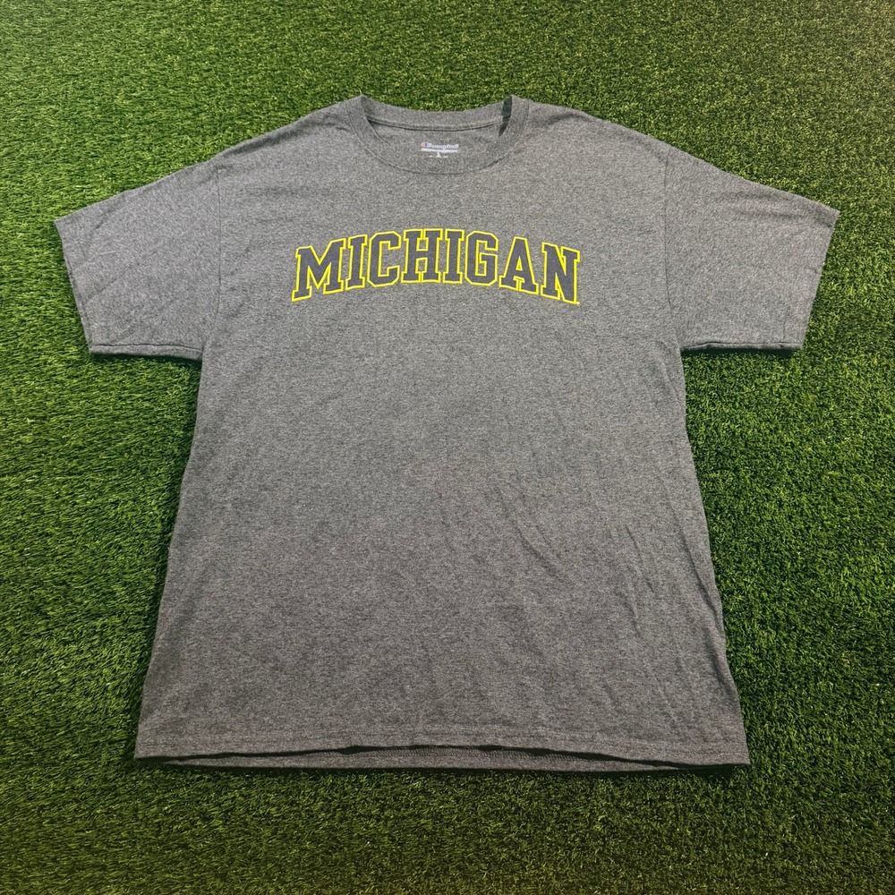 Champion Mens Michigan Wolverines T-Shirt Large Gray Short Sleeve NCAA Tee